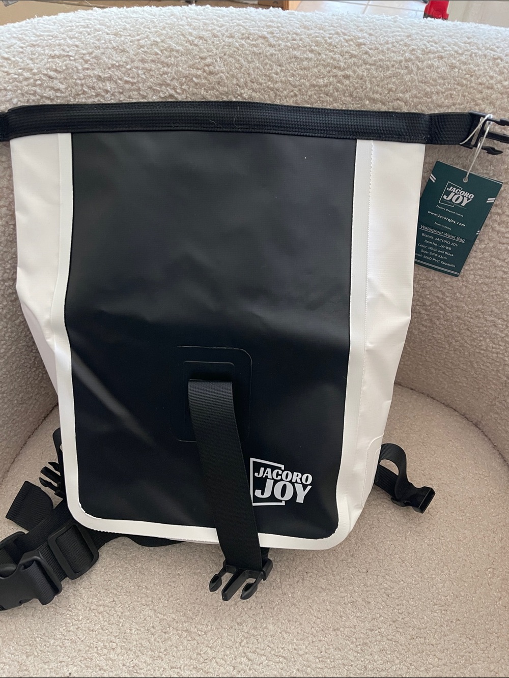 Black & White Roll-Top Waterproof Bag for Men